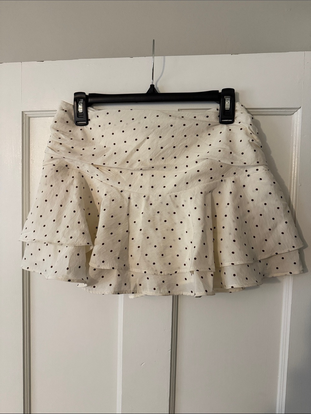 Zara Cream Mini Skirt with Maroon Polka Dots